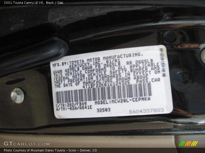Black / Oak 2001 Toyota Camry LE V6
