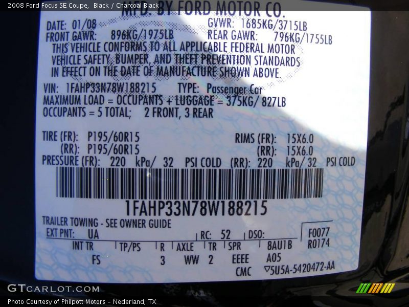 Black / Charcoal Black 2008 Ford Focus SE Coupe