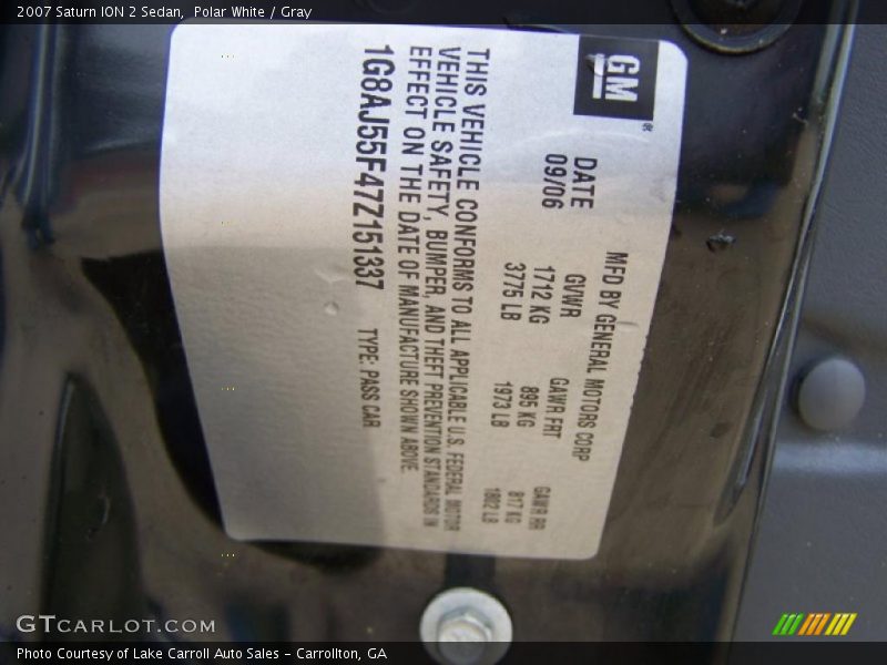 Polar White / Gray 2007 Saturn ION 2 Sedan