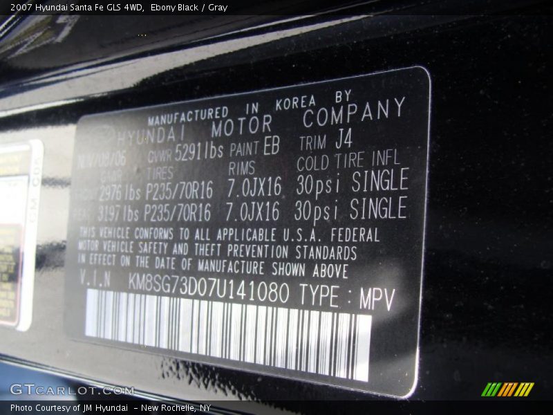 Ebony Black / Gray 2007 Hyundai Santa Fe GLS 4WD