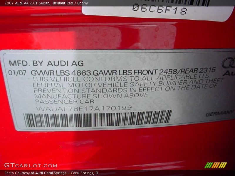 Brilliant Red / Ebony 2007 Audi A4 2.0T Sedan