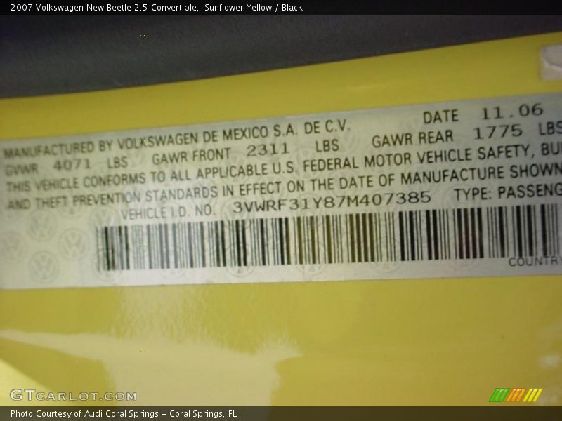 Sunflower Yellow / Black 2007 Volkswagen New Beetle 2.5 Convertible