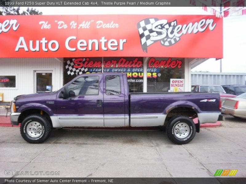 Thistle Purple Pearl / Medium Graphite 1999 Ford F250 Super Duty XLT Extended Cab 4x4