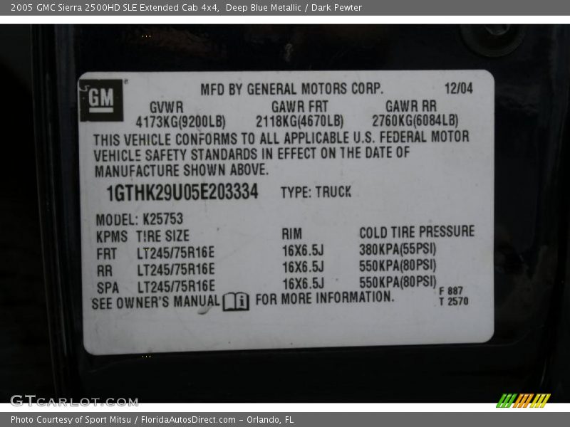 Deep Blue Metallic / Dark Pewter 2005 GMC Sierra 2500HD SLE Extended Cab 4x4
