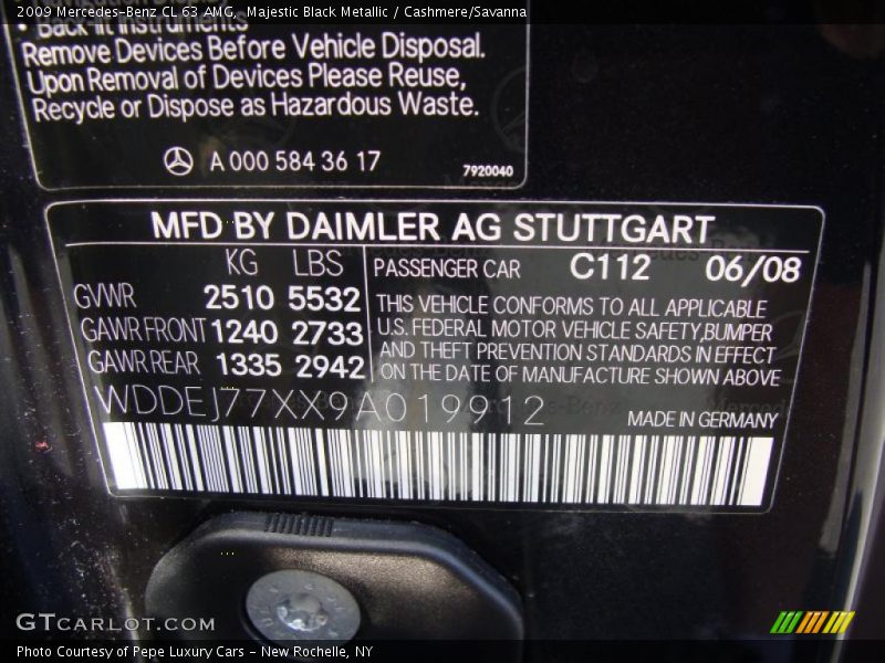 Majestic Black Metallic / Cashmere/Savanna 2009 Mercedes-Benz CL 63 AMG
