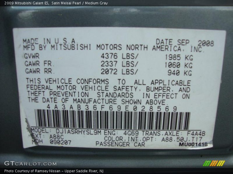 Satin Meisai Pearl / Medium Gray 2009 Mitsubishi Galant ES