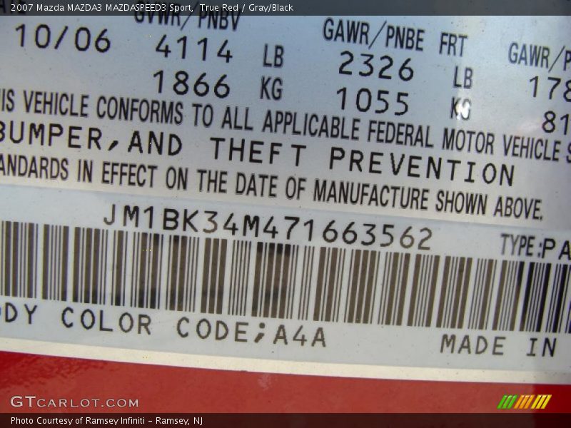 True Red / Gray/Black 2007 Mazda MAZDA3 MAZDASPEED3 Sport