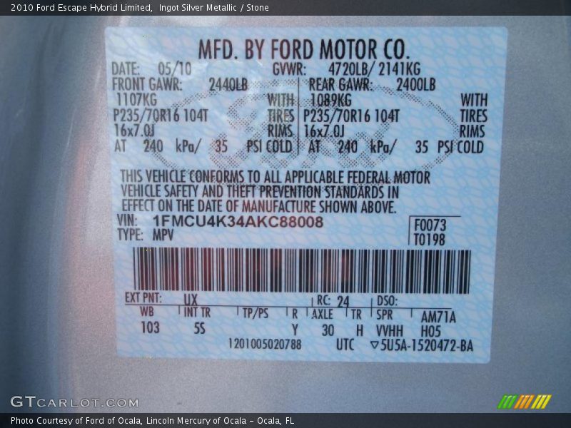 Ingot Silver Metallic / Stone 2010 Ford Escape Hybrid Limited