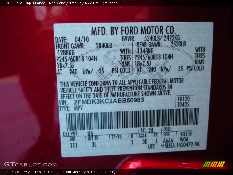 Red Candy Metallic / Medium Light Stone 2010 Ford Edge Limited