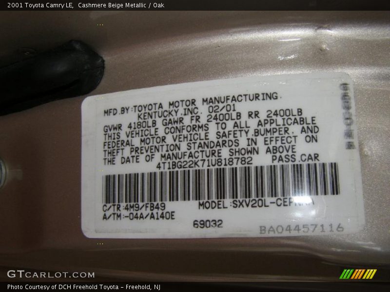 Cashmere Beige Metallic / Oak 2001 Toyota Camry LE