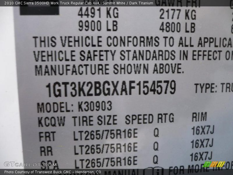 Summit White / Dark Titanium 2010 GMC Sierra 3500HD Work Truck Regular Cab 4x4