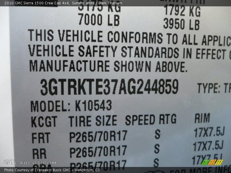 Summit White / Dark Titanium 2010 GMC Sierra 1500 Crew Cab 4x4