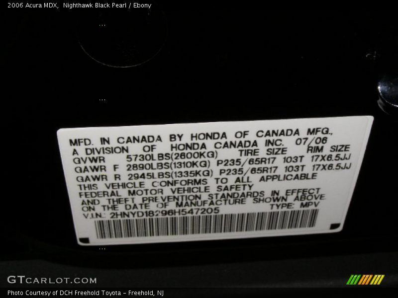 Nighthawk Black Pearl / Ebony 2006 Acura MDX