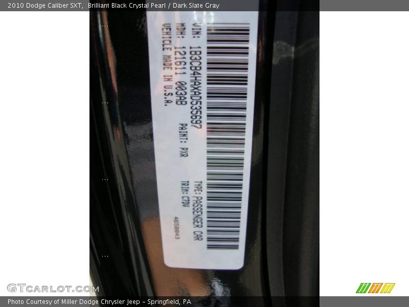 Brilliant Black Crystal Pearl / Dark Slate Gray 2010 Dodge Caliber SXT