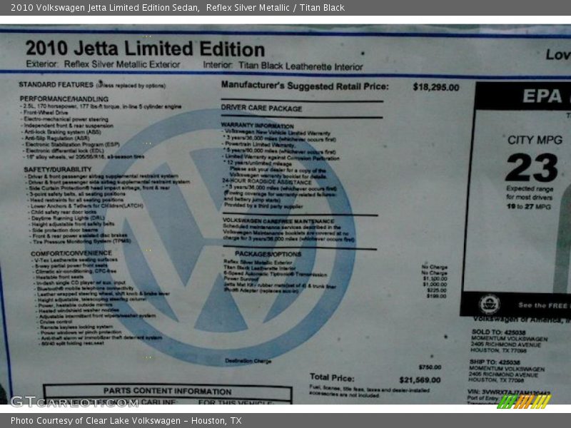 Reflex Silver Metallic / Titan Black 2010 Volkswagen Jetta Limited Edition Sedan