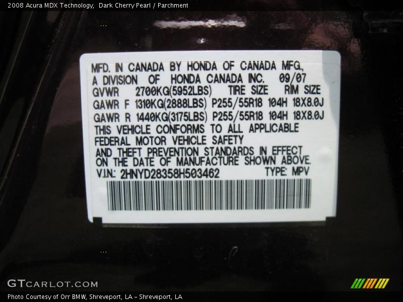 Dark Cherry Pearl / Parchment 2008 Acura MDX Technology