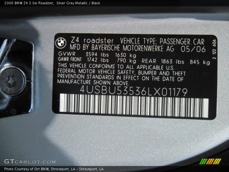 Silver Grey Metallic / Black 2006 BMW Z4 3.0si Roadster