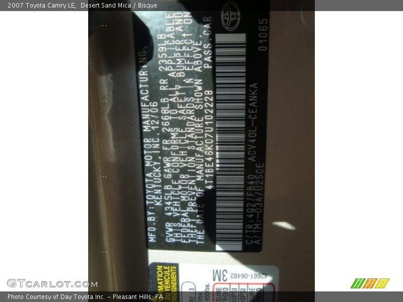 Desert Sand Mica / Bisque 2007 Toyota Camry LE