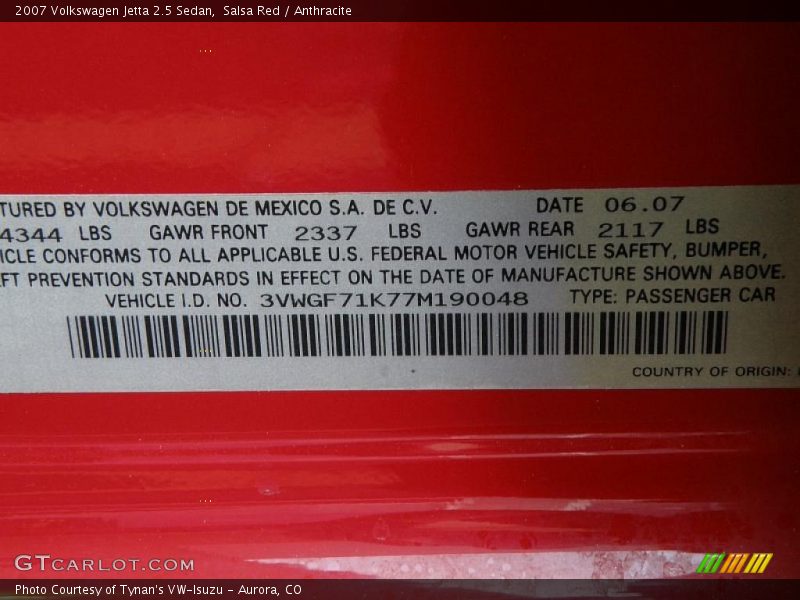 Salsa Red / Anthracite 2007 Volkswagen Jetta 2.5 Sedan