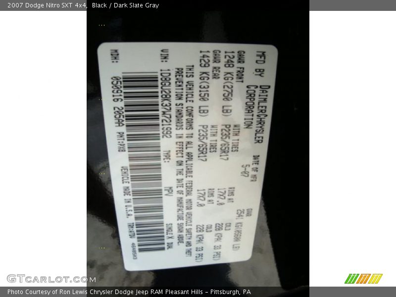 Black / Dark Slate Gray 2007 Dodge Nitro SXT 4x4