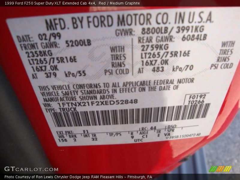 Red / Medium Graphite 1999 Ford F250 Super Duty XLT Extended Cab 4x4