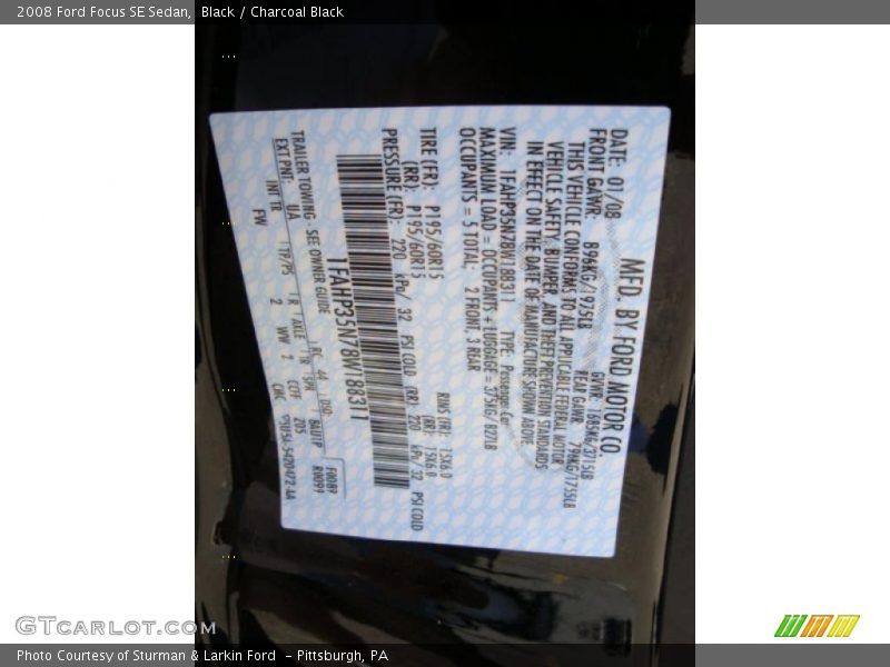 Black / Charcoal Black 2008 Ford Focus SE Sedan