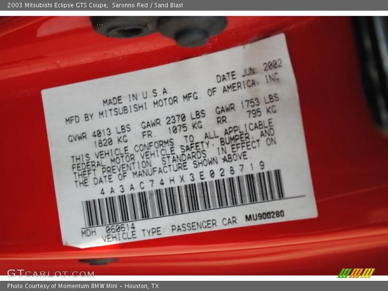 Saronno Red / Sand Blast 2003 Mitsubishi Eclipse GTS Coupe