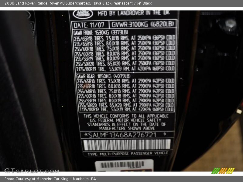 Java Black Pearlescent / Jet Black 2008 Land Rover Range Rover V8 Supercharged