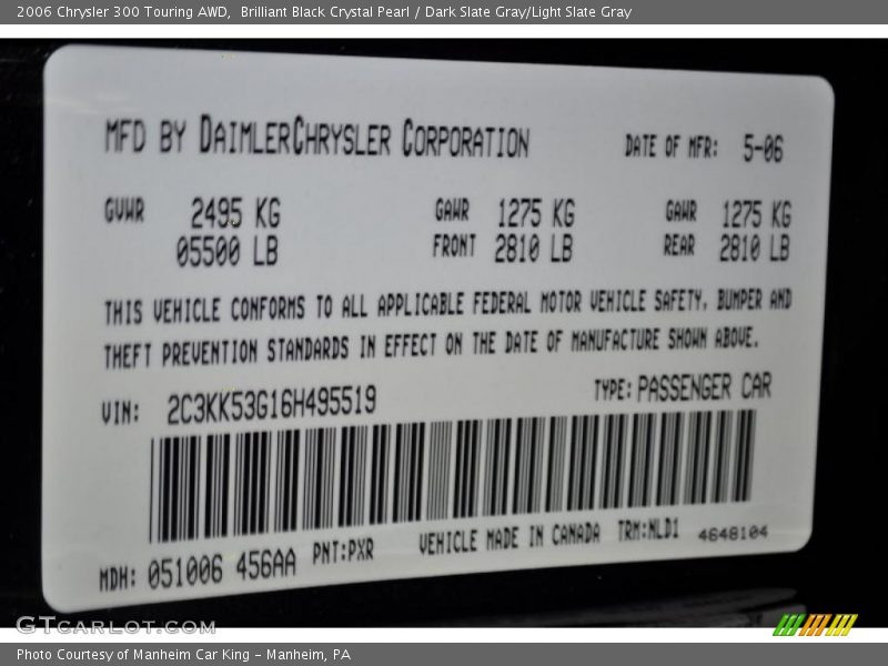 Brilliant Black Crystal Pearl / Dark Slate Gray/Light Slate Gray 2006 Chrysler 300 Touring AWD