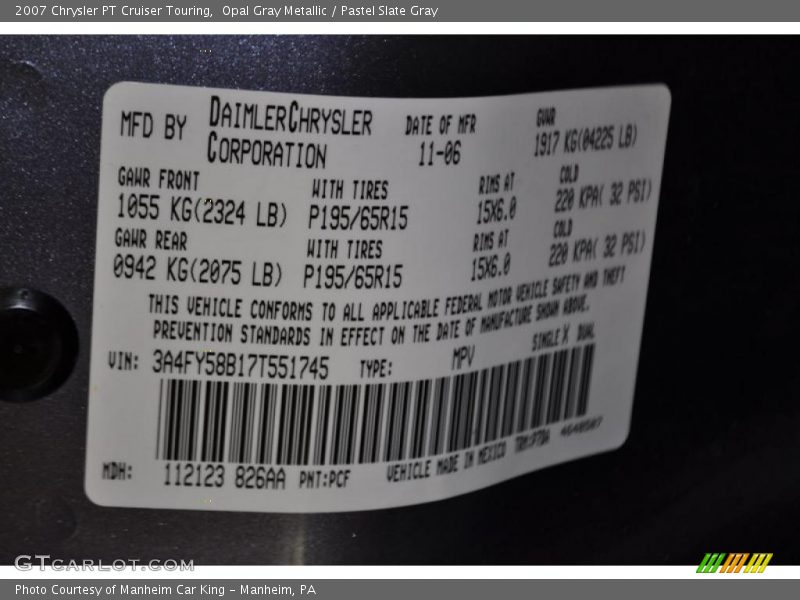 Opal Gray Metallic / Pastel Slate Gray 2007 Chrysler PT Cruiser Touring