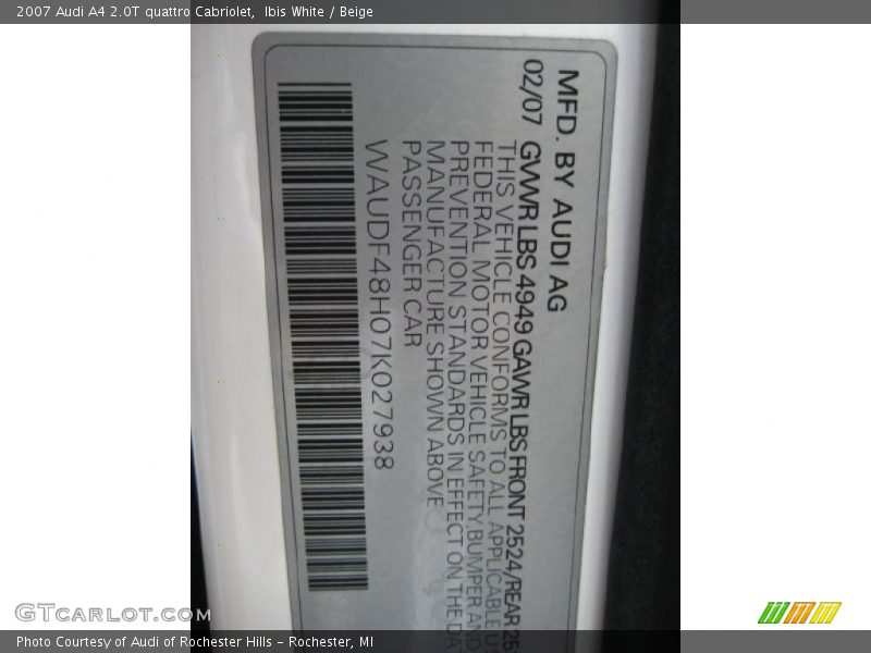 Ibis White / Beige 2007 Audi A4 2.0T quattro Cabriolet