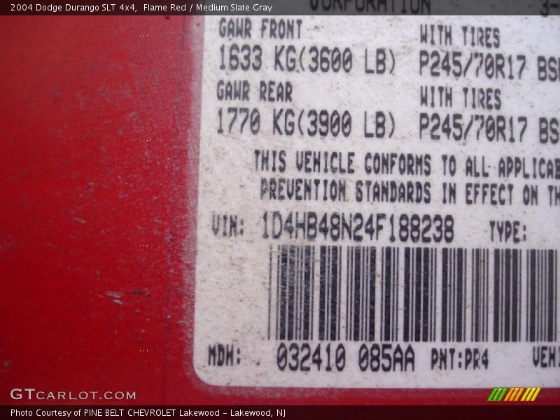 Flame Red / Medium Slate Gray 2004 Dodge Durango SLT 4x4