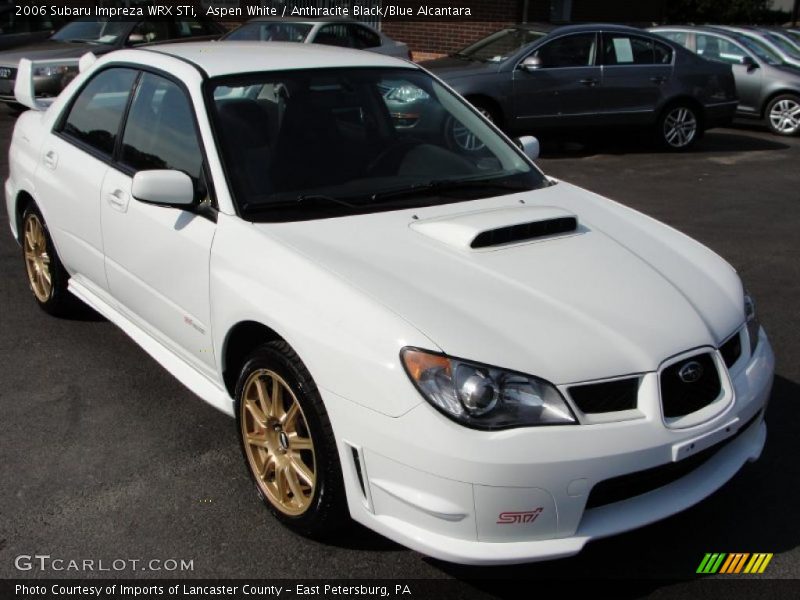 Aspen White / Anthracite Black/Blue Alcantara 2006 Subaru Impreza WRX STi