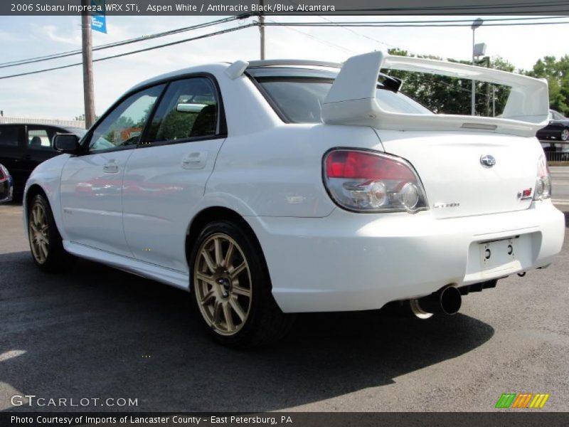 Aspen White / Anthracite Black/Blue Alcantara 2006 Subaru Impreza WRX STi