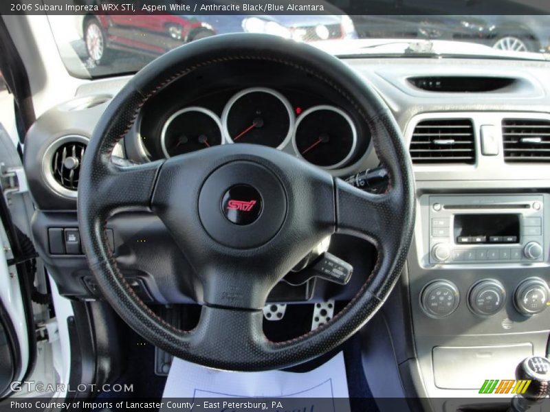 Aspen White / Anthracite Black/Blue Alcantara 2006 Subaru Impreza WRX STi