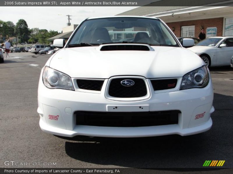 Aspen White / Anthracite Black/Blue Alcantara 2006 Subaru Impreza WRX STi