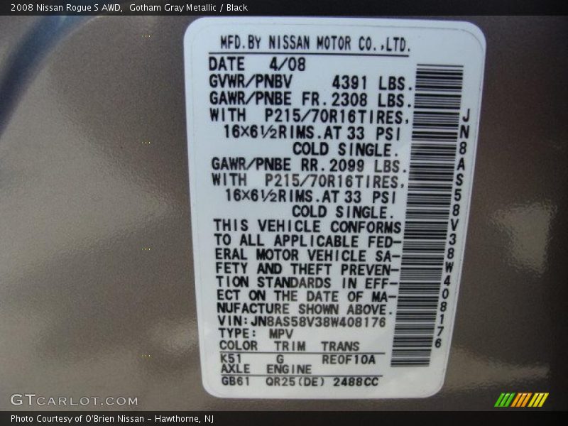 Gotham Gray Metallic / Black 2008 Nissan Rogue S AWD