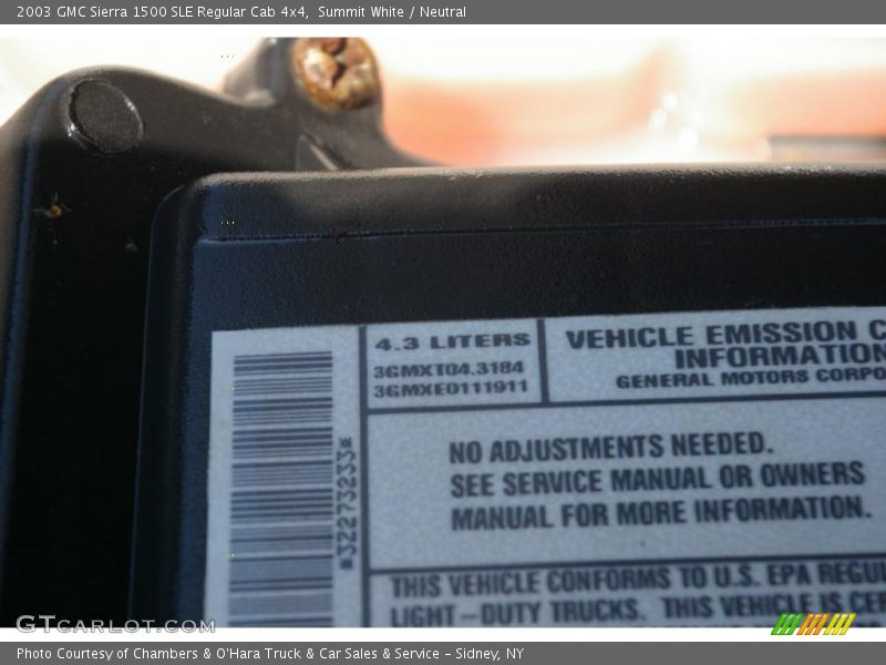 Summit White / Neutral 2003 GMC Sierra 1500 SLE Regular Cab 4x4