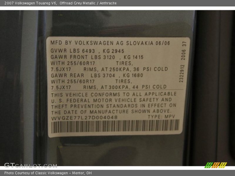 Offroad Grey Metallic / Anthracite 2007 Volkswagen Touareg V6