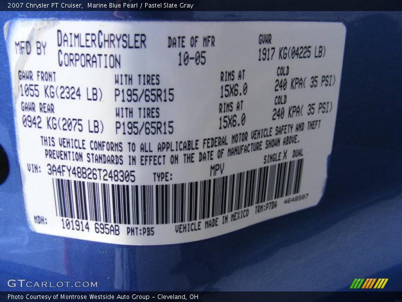 Marine Blue Pearl / Pastel Slate Gray 2007 Chrysler PT Cruiser