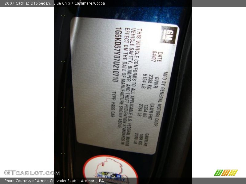 Blue Chip / Cashmere/Cocoa 2007 Cadillac DTS Sedan