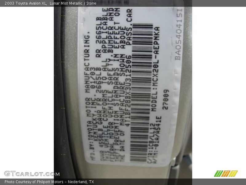 Lunar Mist Metallic / Stone 2003 Toyota Avalon XL