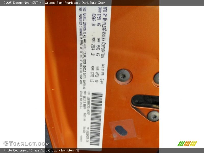 Orange Blast Pearlcoat / Dark Slate Gray 2005 Dodge Neon SRT-4