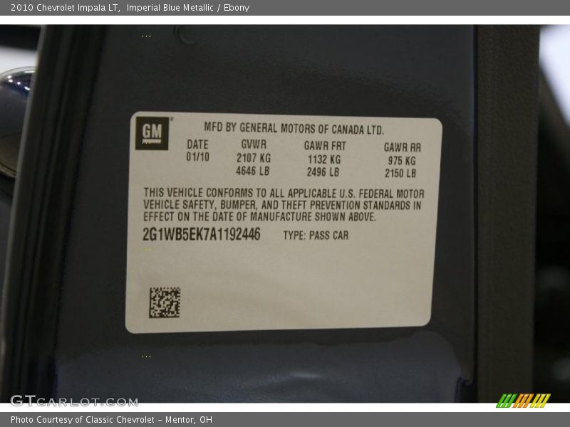 Imperial Blue Metallic / Ebony 2010 Chevrolet Impala LT