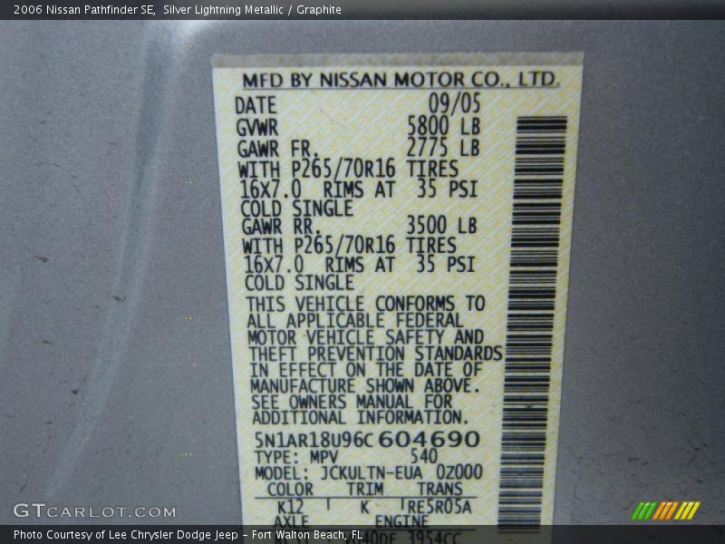 Silver Lightning Metallic / Graphite 2006 Nissan Pathfinder SE