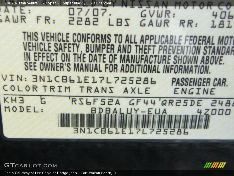 Super Black / SE-R Charcoal 2007 Nissan Sentra SE-R Spec V