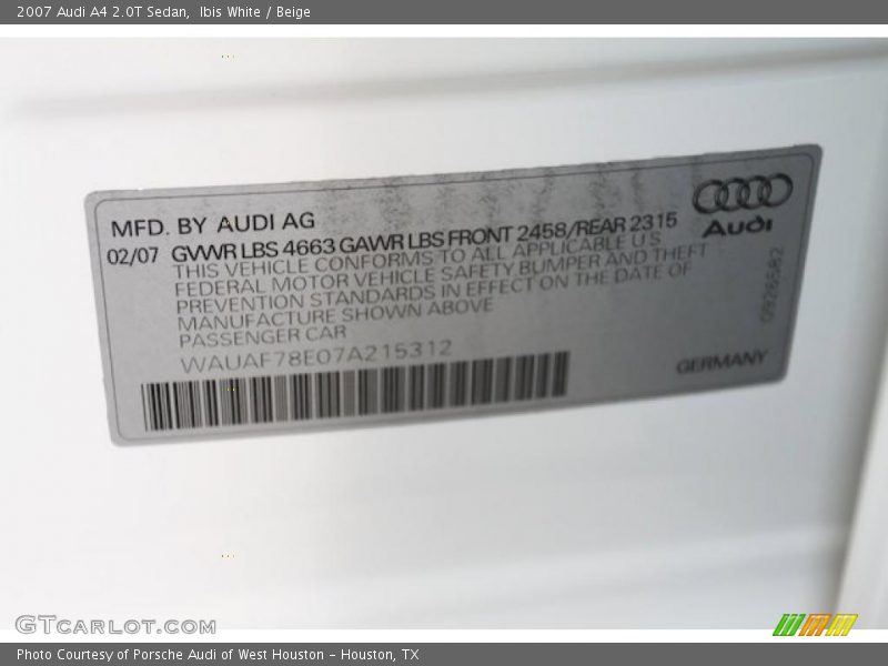 Ibis White / Beige 2007 Audi A4 2.0T Sedan