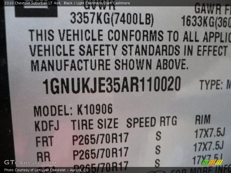 Black / Light Cashmere/Dark Cashmere 2010 Chevrolet Suburban LT 4x4