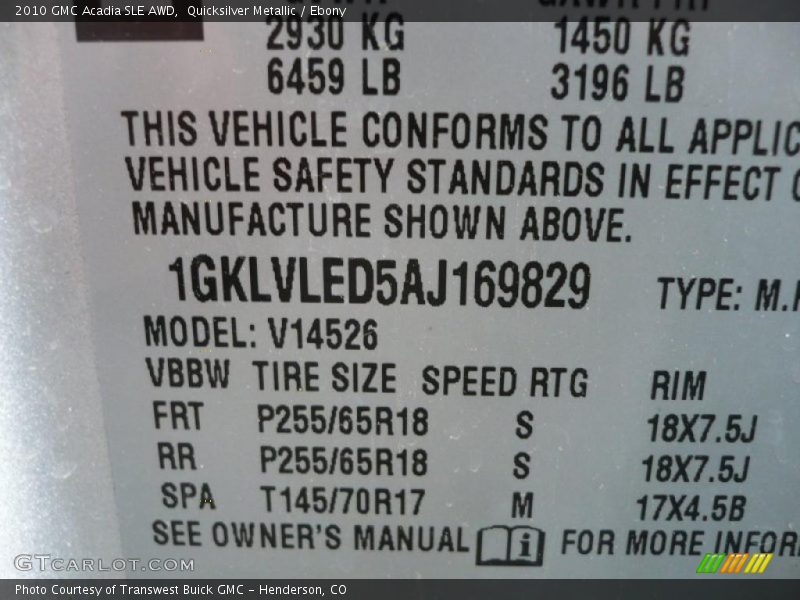 Quicksilver Metallic / Ebony 2010 GMC Acadia SLE AWD