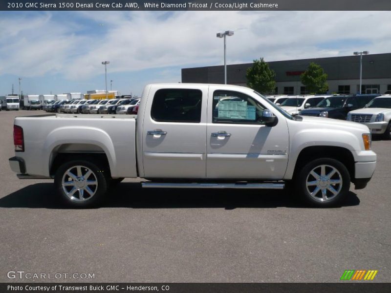 White Diamond Tricoat / Cocoa/Light Cashmere 2010 GMC Sierra 1500 Denali Crew Cab AWD